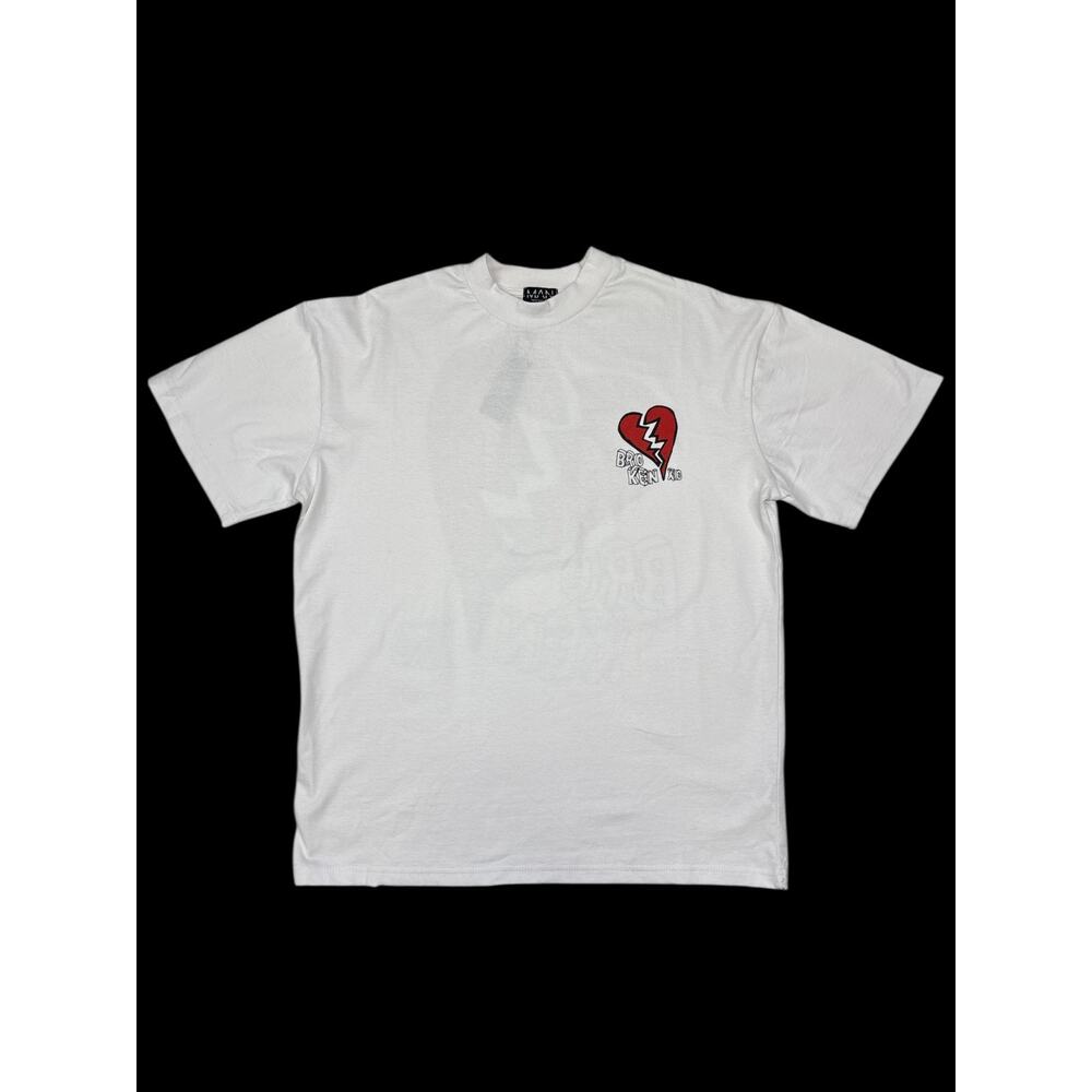 Boohoo MAN Oversized Boxy MAN Skeleton Heart Print T-Shirt Size XS